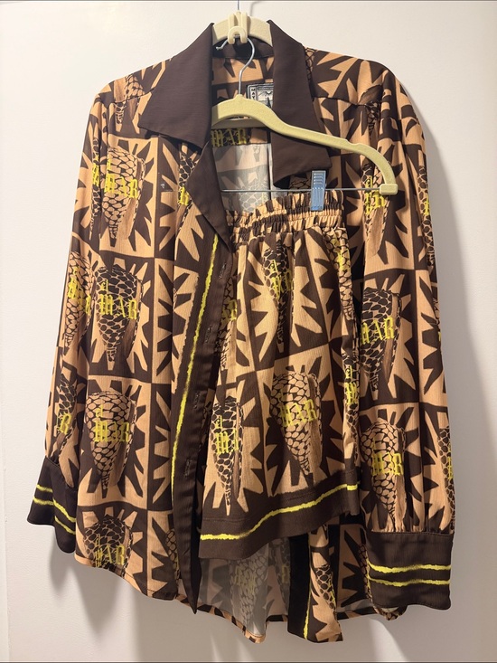 Mayorga Pants - Mayorga Brown & Tan Pinecone Print Two-Piece Set with Yellow Accents